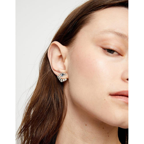 Ser Intuitiva Silver Eye-Shaped Stud Earrings with Blue Crystal - PEN1006AZUMTL0U-UNO de 50-Renee Taylor Gallery