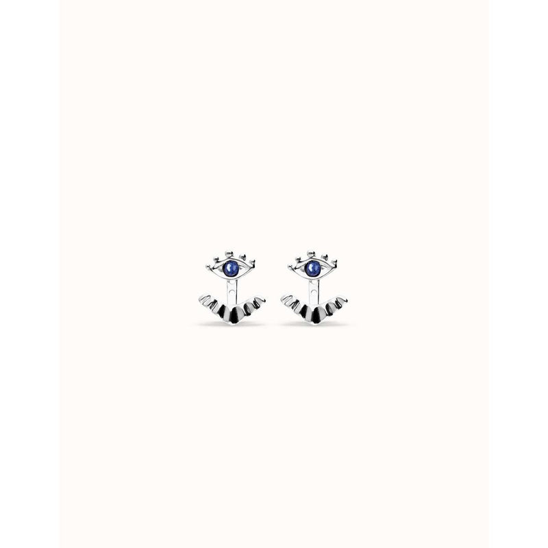 Ser Intuitiva Silver Eye-Shaped Stud Earrings with Blue Crystal - PEN1006AZUMTL0U-UNO de 50-Renee Taylor Gallery