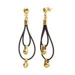 Gravity Double Long Leather Earrings with 18k Gold Plated Sphere Detail - PEN1061MARORO0U-UNO de 50-Renee Taylor Gallery