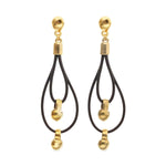 Gravity Double Long Leather Earrings with 18k Gold Plated Sphere Detail - PEN1061MARORO0U-UNO de 50-Renee Taylor Gallery