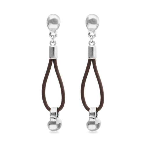 Drop Leather Earrings with Silver Sphere Detail - PEN1062MARMTL0U-UNO de 50-Renee Taylor Gallery