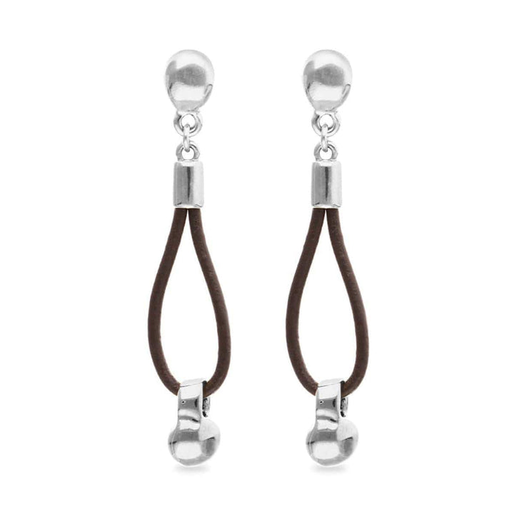 Drop Leather Earrings with Silver Sphere Detail - PEN1062MARMTL0U-UNO de 50-Renee Taylor Gallery