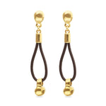Gold Drop Leather Earrings with Sphere Detail - PEN1062MARORO0U-UNO de 50-Renee Taylor Gallery