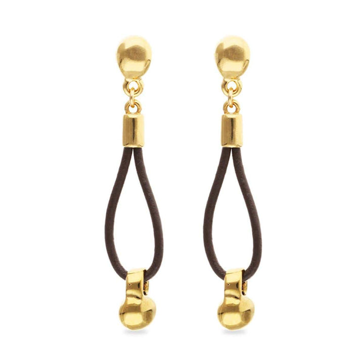 Gold Drop Leather Earrings with Sphere Detail - PEN1062MARORO0U-UNO de 50-Renee Taylor Gallery