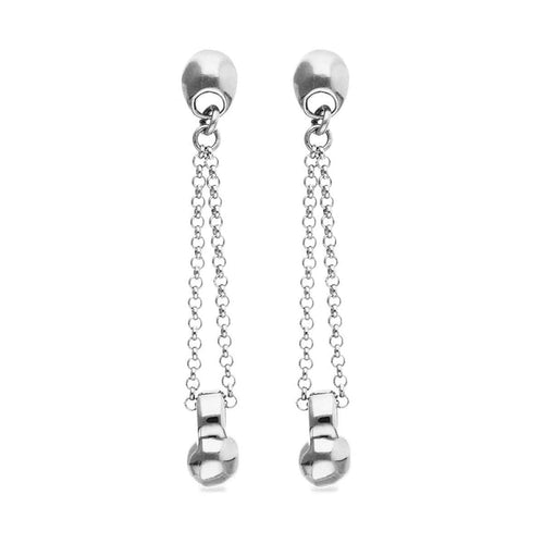 Silver Drop Earrings with Long Chain and Sphere - PEN1063MTL0000U-UNO de 50-Renee Taylor Gallery