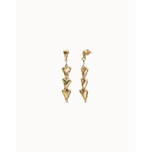 Beat Long Earrings with Linked Hearts Plated in 18k Gold - PEN1072ORO0000U-UNO de 50-Renee Taylor Gallery