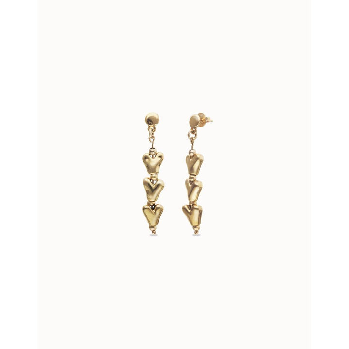 Beat Long Earrings with Linked Hearts Plated in 18k Gold - PEN1072ORO0000U-UNO de 50-Renee Taylor Gallery