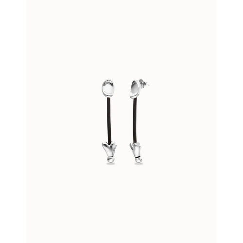 Drop Earrings with Leather and Silver Chained Hearts - PEN1073MARMTL0U-UNO de 50-Renee Taylor Gallery
