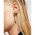 Drop Earrings with Leather and Gold Chained Hearts - PEN1073MARORO0U-UNO de 50-Renee Taylor Gallery