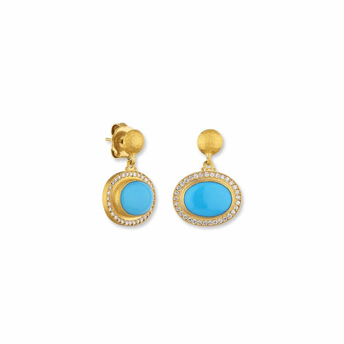 Sloane Oval Sleeping Beauty Tq Earrings with Turquoise Sleeping Beauty & Diamond by Lika Behar