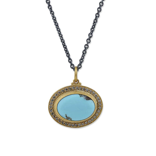 Pompei Pendant with Turquoise Kingman & Diamond Cognac by Lika Behar