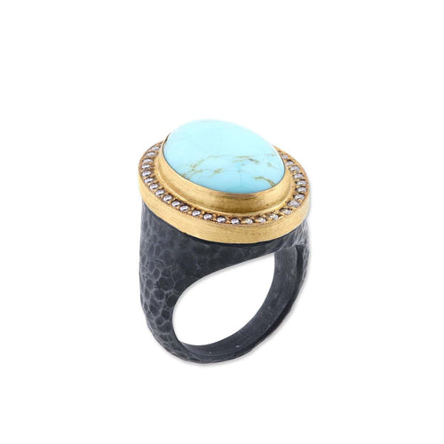 Pompei Ring with Turquoise Kingman & Diamond Cognac by Lika Behar