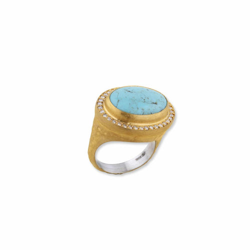 Pompei Ring with Turquoise Kingman & Diamond by Lika Behar