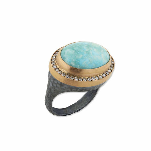 Pompei Ring with Turquoise & Diamond Cognac by Lika Behar