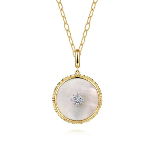 14K Yellow Gold Diamond & Mother of Pearl Medallion Pendant - PT6597Y45WM-Gabriel & Co.-Renee Taylor Gallery