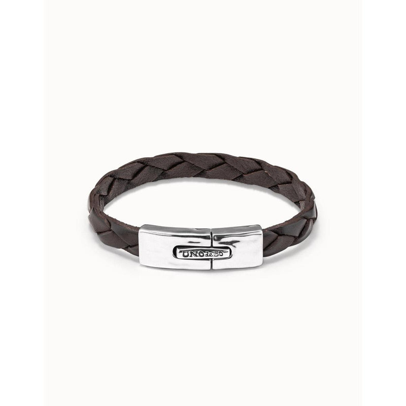 Leather Bracelet with Sterling Silver Plated Rectangular Spring Clasp - PUL2005MARMTL-UNO de 50-Renee Taylor Gallery