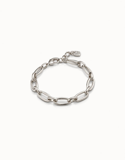 Sterling Silver-Plated Oval Link Bracelet with Carabiner Clasp - PUL2263MTL-Uno de 50-Renee Taylor Gallery