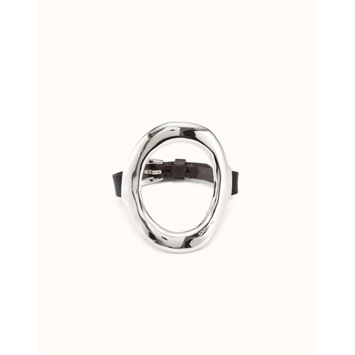 Leather Bracelet with a Sterling Silver Plated Large Central Oval - PUL2135GRSMTL0M-UNO de 50-Renee Taylor Gallery