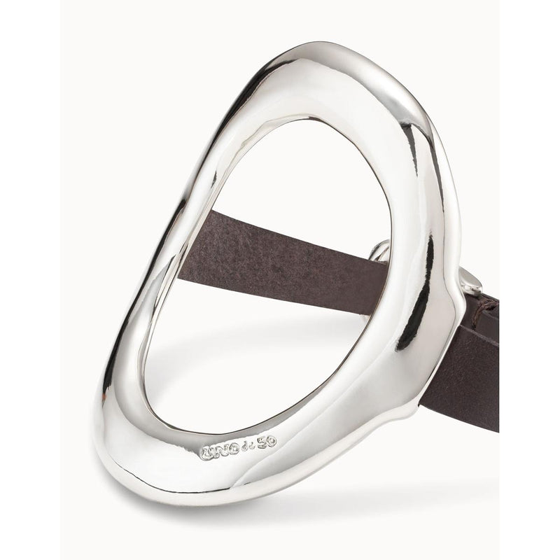 Leather Bracelet with a Sterling Silver Plated Large Central Oval - PUL2135GRSMTL0M-UNO de 50-Renee Taylor Gallery