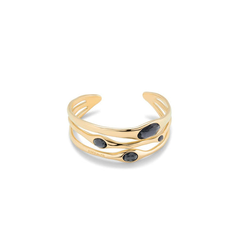 Rigid 18K Gold Plated Bracelet with Gray - PUL2441NGRORO0M-UNO de 50-Renee Taylor Gallery