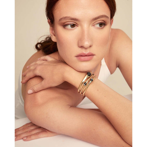 Rigid 18K Gold Plated Bracelet with Gray - PUL2441NGRORO0M-UNO de 50-Renee Taylor Gallery