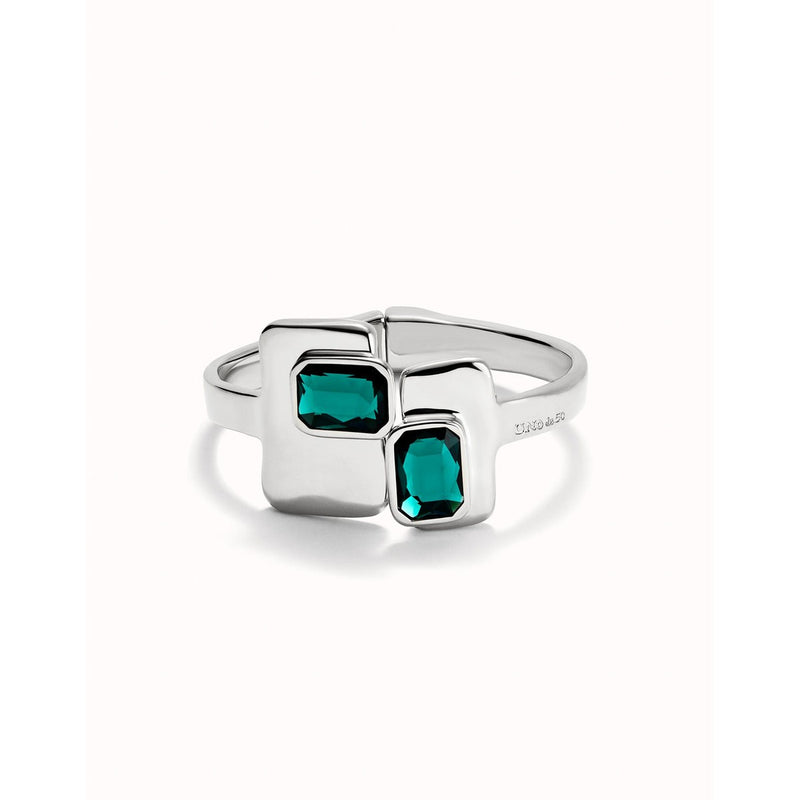 Rigid Sterling Silver Plated Bracelet with Green Crystals - PUL2486VRDMTL-UNO de 50-Renee Taylor Gallery