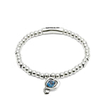 Sterling Silver Plated Beaded Bracelet with Heart and Blue Crystal - PUL2514AZOMTL-UNO de 50-Renee Taylor Gallery