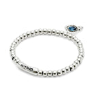 Sterling Silver Plated Beaded Bracelet with Heart and Blue Crystal - PUL2514AZOMTL-UNO de 50-Renee Taylor Gallery