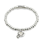 Sterling Silver Plated Beaded Bracelet with Heart and Clear Crystal - PUL2514CRSMTL-UNO de 50-Renee Taylor Gallery