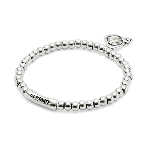 Sterling Silver Plated Beaded Bracelet with Heart and Clear Crystal - PUL2514CRSMTL-UNO de 50-Renee Taylor Gallery