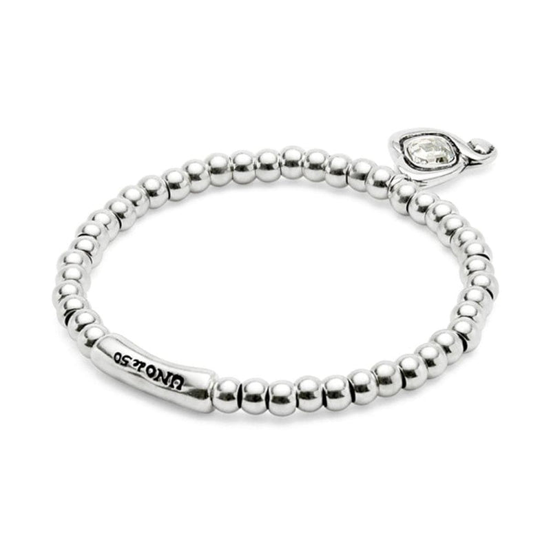 Sterling Silver Plated Beaded Bracelet with Heart and Clear Crystal - PUL2514CRSMTL-UNO de 50-Renee Taylor Gallery