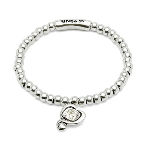 Sterling Silver Plated Beaded Bracelet with Heart and Clear Crystal - PUL2514CRSMTL-UNO de 50-Renee Taylor Gallery
