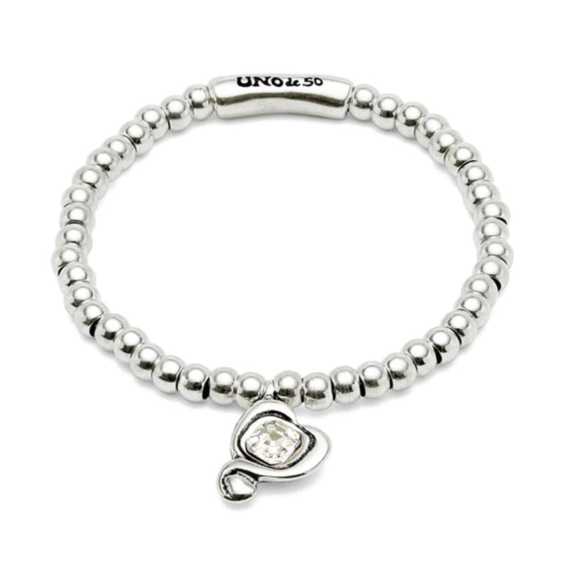 Sterling Silver Plated Beaded Bracelet with Heart and Clear Crystal - PUL2514CRSMTL-UNO de 50-Renee Taylor Gallery