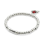 Sterling Silver Plated Beaded Bracelet with Heart and Red Crystal - PUL2514ROJMTL-UNO de 50-Renee Taylor Gallery