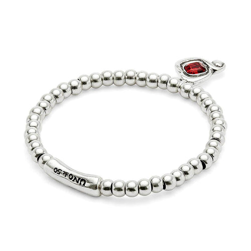 Sterling Silver Plated Beaded Bracelet with Heart and Red Crystal - PUL2514ROJMTL-UNO de 50-Renee Taylor Gallery