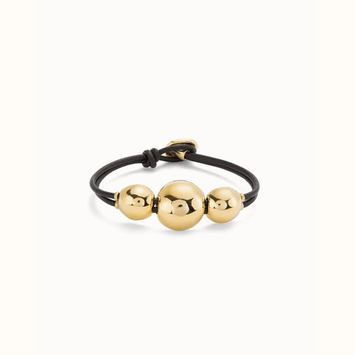 Leather Bracelet with Three Large Central 18K Gold Plated Beads - PUL2522MARORO-UNO de 50-Renee Taylor Gallery