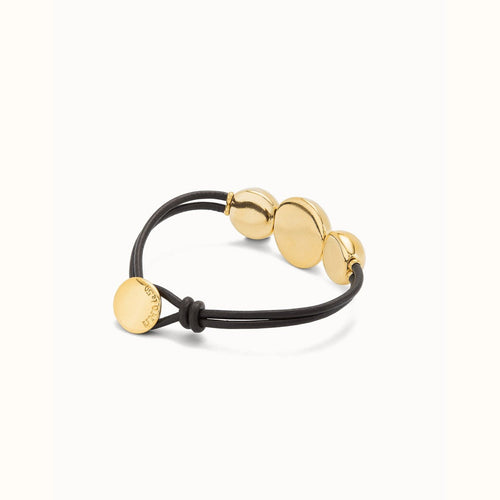 Leather Bracelet with Three Large Central 18K Gold Plated Beads - PUL2522MARORO-UNO de 50-Renee Taylor Gallery
