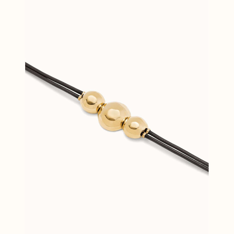Leather Bracelet with Three Large Central 18K Gold Plated Beads - PUL2522MARORO-UNO de 50-Renee Taylor Gallery