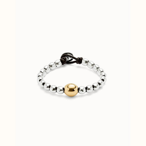 Bracelet With Sterling Silver Plated Beads And Central Larger 18K Gold Plated Bead - PUL2523OROMTL-UNO de 50-Renee Taylor Gallery