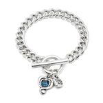Sterling Silver Plated Chain Bracelet with Heart and Blue Crystal - PUL2526AZOMTL-UNO de 50-Renee Taylor Gallery