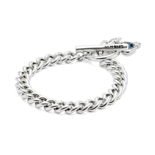 Sterling Silver Plated Chain Bracelet with Heart and Blue Crystal - PUL2526AZOMTL-UNO de 50-Renee Taylor Gallery