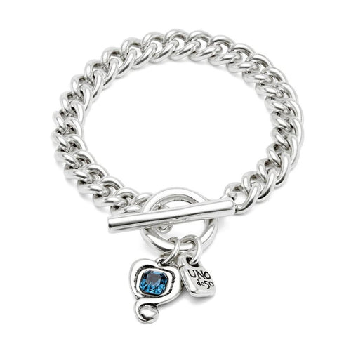 Sterling Silver Plated Chain Bracelet with Heart and Blue Crystal - PUL2526AZOMTL-UNO de 50-Renee Taylor Gallery
