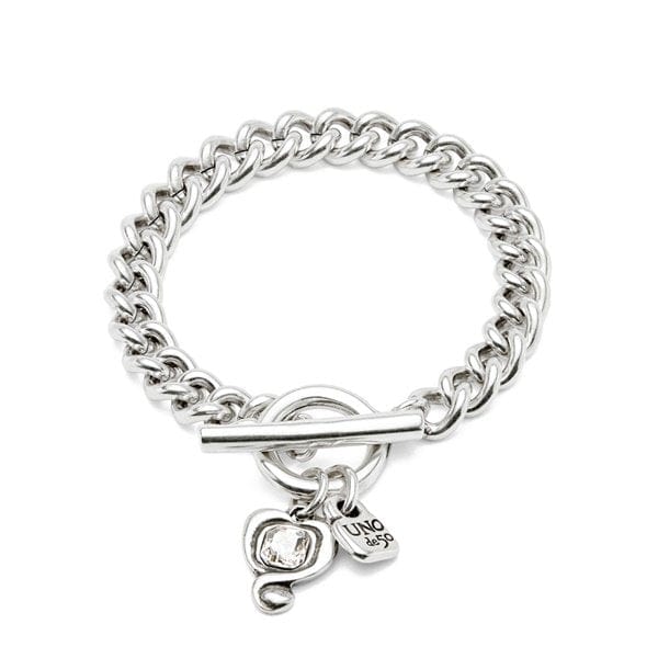 Sterling Silver-Placed Chain Sterling Silver Plated Bracelet with Heart and Clear Crystal - PUL2526CRSMTL-UNO de 50-Renee Taylor Gallery