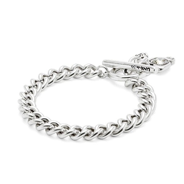 Sterling Silver-Placed Chain Sterling Silver Plated Bracelet with Heart and Clear Crystal - PUL2526CRSMTL-UNO de 50-Renee Taylor Gallery