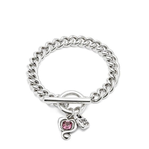 Sterling Silver Plated Chain Bracelet with Heart and Pink Crystal - PUL2526RSAMTL-UNO de 50-Renee Taylor Gallery