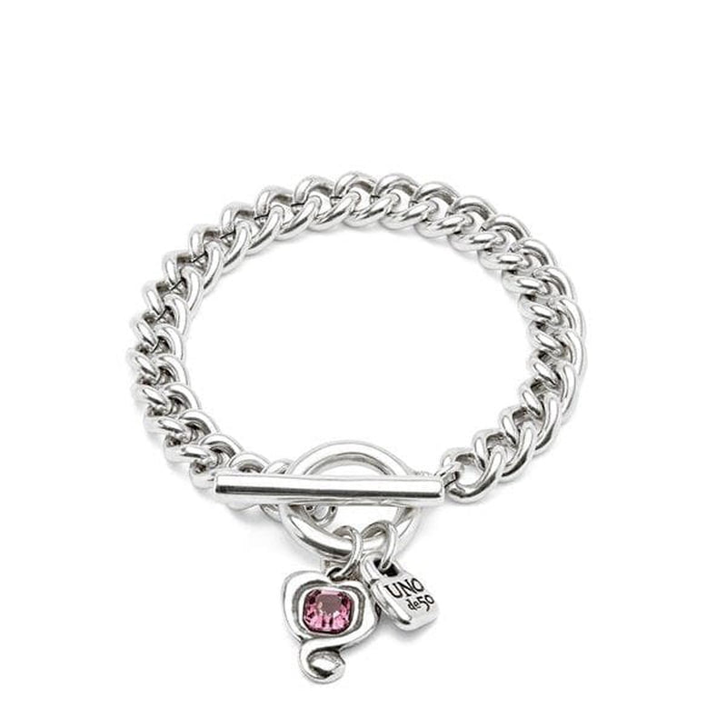 Sterling Silver Plated Chain Bracelet with Heart and Pink Crystal - PUL2526RSAMTL-UNO de 50-Renee Taylor Gallery