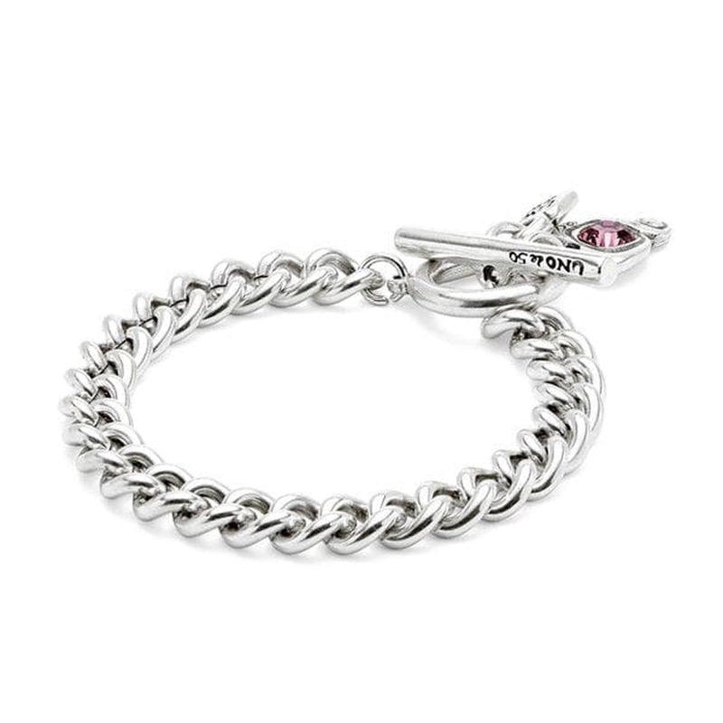 Sterling Silver Plated Chain Bracelet with Heart and Pink Crystal - PUL2526RSAMTL-UNO de 50-Renee Taylor Gallery