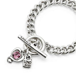 Sterling Silver Plated Chain Bracelet with Heart and Pink Crystal - PUL2526RSAMTL-UNO de 50-Renee Taylor Gallery