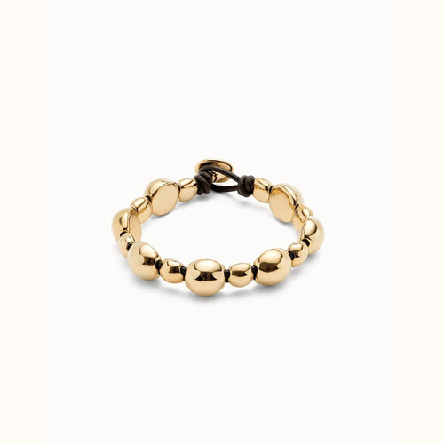 Leather Bracelet with Round 18K Gold Plated Beads - PUL2532ORO-UNO de 50-Renee Taylor Gallery