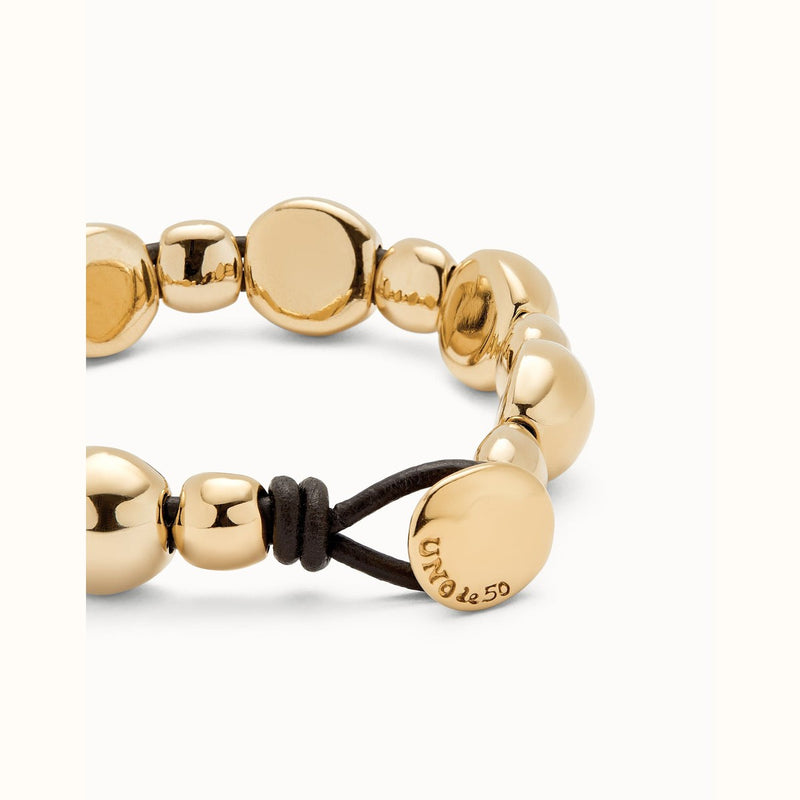 Leather Bracelet with Round 18K Gold Plated Beads - PUL2532ORO-UNO de 50-Renee Taylor Gallery